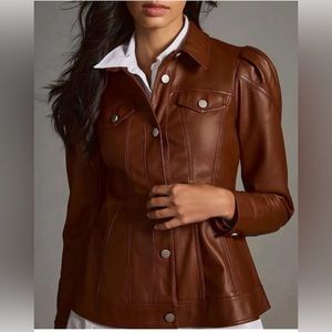Anthropologie Faux Leather Jacket with Corset Puff Sleeve